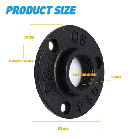 Anti Rust Black Floor Flange Set Three Quarters Inch Malleable Iron Pipe Fittings size details, black finish, threaded holes