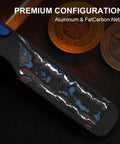 Militaw 315 KwikSwap EDC Pocket Knife 3.1 Inch M390 with FatCarbon Nebula handle detail showing aluminum and inlay design