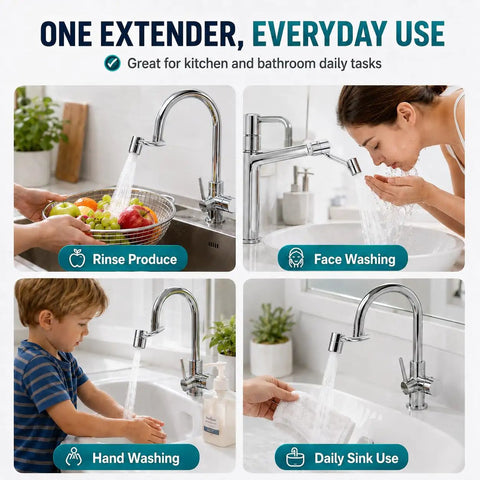 Two Piece U Shaped Faucet Extender Featuring Smooth Swivel Reach And Dual Spray Modes Comes Complete With All Gaskets For Super Simple Kitchen And Bath Sink Updates In Classic Silver