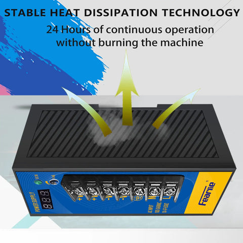 Rock Solid Industrial Switching Power Supply 24 Volt 2.5 Amp 60 Watt Din Rail Adapter With Digital Display showcasing heat dissipation.