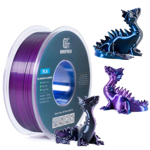 Silk Tri Color PLA Filament For 3D Printers 1.75mm Blue Purple Black Coextruded Metal Like Slick Shiny Finish 1kg Spool