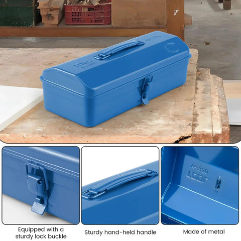 Portable Metal Tool Box With Multi Compartment Organizer, Iron Construction, Secure Locking, Anti Rust Coating, Easy Carry Handle