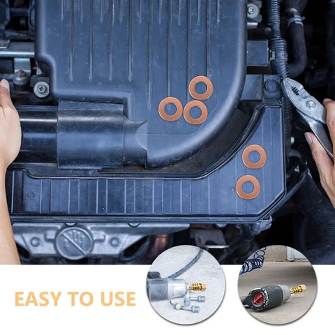 Copper Gasket Washers Kit For Automotive Plug Fittings shown on engine with flat ring seals for easy repairs
