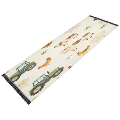 Farm Animals Cartoon Tractor Runner Rug 2x6 Non Slip Low Pile Machine Washable Hallway Rug for entryway with farm design