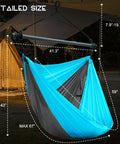 Outdoor Hanging Swing Chair For Adults, Portable Hammock Chair, Sky Blue and Dark Gray, detailed size dimensions shown