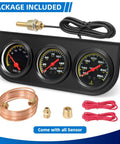 MH 2-inch/52mm triple gauge set: oil pressure 0–150 PSI, water temp 100–280°F, voltmeter; copper coil included.