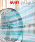 High Velocity 24 Inch Industrial Shop Drum Fan With Tilt Head in action, highlighting quiet operation in a commercial setting.