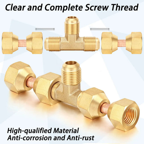 Brass Tube Fitting Kit With Flare Tee Fittings Three Eighths Inch, Brass Three Eighths Inch Female Flare Swivel Adapters, And Two Compression Tee Connectors Plus Waterproof Adhesive Tape Pack For Quick No Fuss Valve Setup, brass fittings