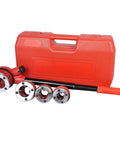 Durable Ratchet Pipe Threading Kit With 4 Dies For 1/2, 3/4, 1 And 1-1/4 Inch Pipes, Includes Storage Case, in front view