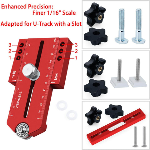 Thin Rip Jig For Table Saw With Extended Fence Guide Works With Router Tables And Saw Systems Perfect For Easy Repeating Narrow Strip Cuts And Precise Smooth Slices In Woodworking Projects, enhanced precision scale visible, adapted for U-Track.
