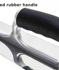 Close-up of Three Piece Plaster Finishing Trowel Set Pro Grade Polished Stainless Steel With Rubber Grip Handles And Aluminum Shank.