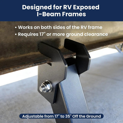 Beefy Heavy Duty Aluminum RV Stabilizer Mount For I Beam Adjustable 17 To 35 Inches Anti Sway Camper Jack Accessory shown on RV