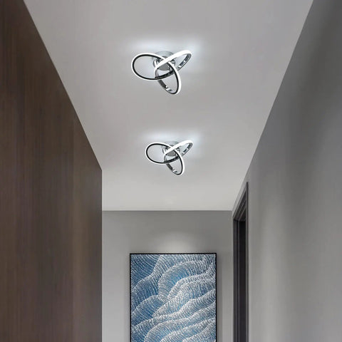 Lit Modern Ceiling Light With 6500K Cool White LED Metal Curved Design Ceiling Fixture Sleek Chrome Finish For Bedroom Hallway