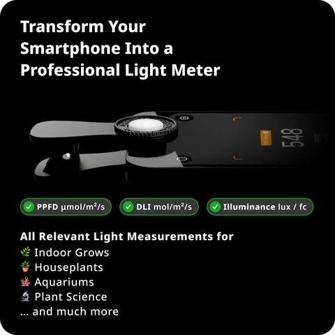 PAR Meter Accessory for Plant Growers Measure PPFD and DLI with Photone App Illuminance in Lux and Foot Candles Includes Far Red ePAR Data and Beginner Guides with Top Notch Accuracy, clip-on light meter for smartphone