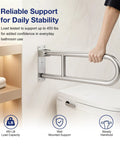 Foldable Toilet Grab Bar 24 Inch Stainless Steel Handrail mounted for safe bathroom use, supporting 450 lb load capacity.