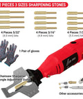 Electric Chainsaw Sharpening Kit 110V 180W High Speed Chainsaw Sharpener with accessories including gloves, bits, and guide.