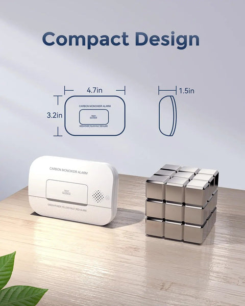 Carbon Monoxide Detectors 10-Year CO Detector With Human Alarm Sounds And Test Button For Home Safety, size diagram