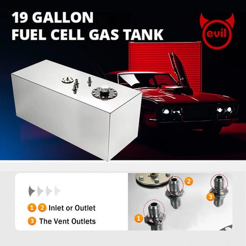 19 Gallon Aluminum Fuel Cell With Level Sender For Street Drift Cars, 8AN Inlet And Outlet, Silver Finish
