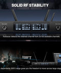 Smart UHF Wireless Microphone System for Live Shows with Dual Cordless Mics, Auto Scan and Sync, 328 Feet Range display.