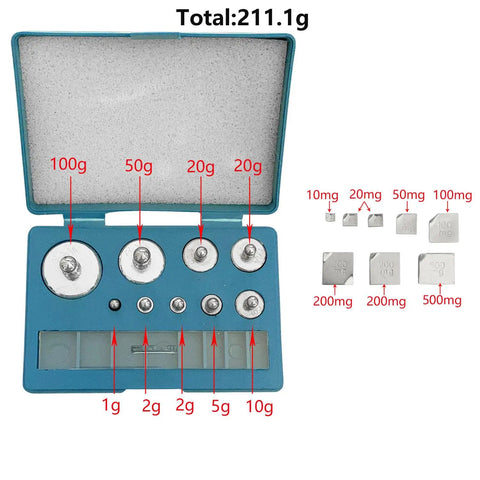 Calibration Weight Set 17 Piece For Pro Grade Precision Balance Scale With Tweezers And Gloves, 10 Mg To 100 G Weights Total 211 G in case