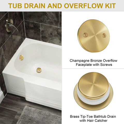 Sleek Champagne Bronze Bathtub Drain Kit With Overflow And Integrated Hair Catcher For A Major Bathroom Flex showcasing overflow faceplate.