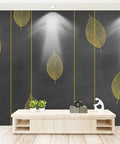 Wall with gold leaf pattern and lines, accented with decor items, suitable for 32.8Ft Peel And Stick Molding Trim For Mirror, Wall, Ceiling.