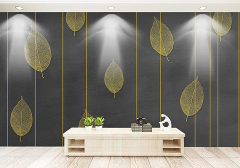 Wall with gold leaf pattern and lines, accented with decor items, suitable for 32.8Ft Peel And Stick Molding Trim For Mirror, Wall, Ceiling.