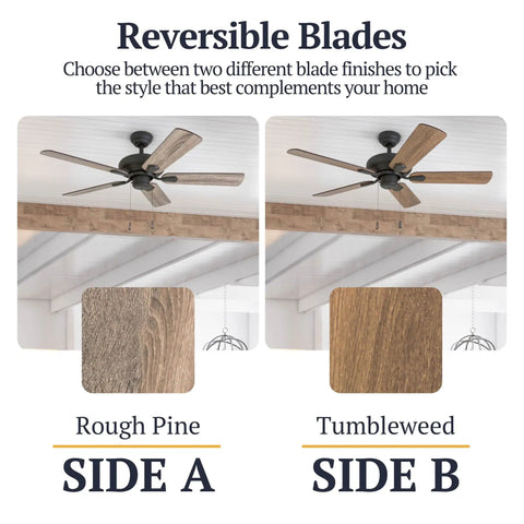 Bronze Farmhouse Ceiling Fan With No Light Pull Chain Three Mounting Options 5 Dual Finish Blades With Reversible Motor