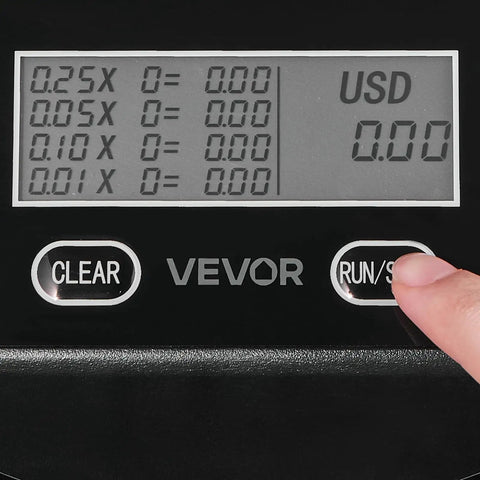 Close-up of LCD display and buttons on Coin Sorter And Counter Machine For Pennies Nickels Dimes Quarters With LCD Display