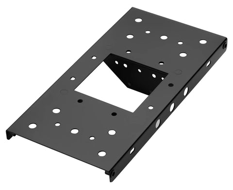 Galvanized Steel 4x4 Adapter Plate for Post Mount Mailboxes 7540B-10 Black with multiple bolt hole patterns, angled view