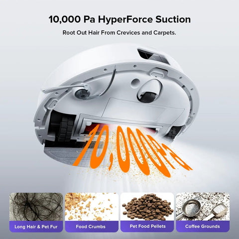 Robot Vacuum And Mop With 10,000 Pa Suction, 70 Day Self-Emptying Dock, capturing debris and pet hair