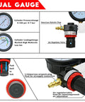Automotive cylinder leak-down tester kit with dual pressure/leak gauges, brass American plug, red regulator valve, extension rod