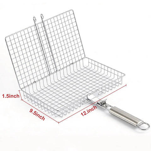 Stainless Steel Grill Basket With Detachable Handle For Outdoor Grilling Perfect For Fish Meats And Veggies Flip Easy And Even Heating