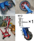 Heavy Duty Industrial Casters With Brakes Solid Rubber Wheels Ball Bearings Smooth Silent Roll Four Pack shown on a workbench.