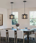 Farmhouse Pendant Lights 2 Pack Modern Black Hanging Light Fixtures with Hexagonal Cage in dining room setting