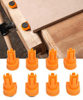 Heavy Duty Three Quarter Inch Aluminum Workbench Dogs Eight Pack With Grippy Pads showcased on workbench holding MDF board.