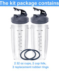 2 Pack 32oz Replacement Cups For 600W And 900W Blenders With Two Flip Top To-Go Lids, BPA-Free High Impact Plastic, Dishwasher Safe