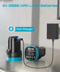 Kick Ass Cordless Drill And Brushless Impact Driver Power Tool Combo Kit For Home Diy Tasks showing 2000mAh Li-ion batteries with fast charger.