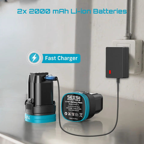 Kick Ass Cordless Drill And Brushless Impact Driver Power Tool Combo Kit For Home Diy Tasks showing 2000mAh Li-ion batteries with fast charger.