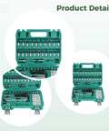 Open portable case showing 53 Piece Metric Socket Set With 72 Tooth Ratchet Chrome Vanadium Steel Construction