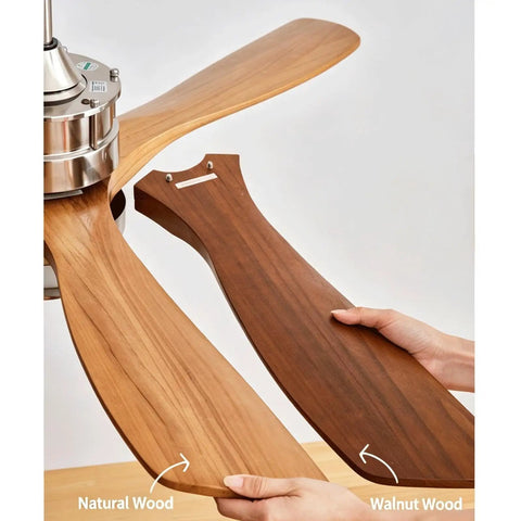 YPDJVLTI 106-132cm Ceiling Fans Lights LED Fandelier showcasing natural wood and walnut wood fan blades.
