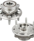 Front Wheel Hub And Bearing Assembly Pair Direct Fit For Buick Allure Lacrosse Regal Cadillac XTS CTS Malibu Impala Equinox Terrain Saab 9 5 5 Lug With ABS, showing two metallic hubs with bolts and ABS compatibility, suitable for GM cars.