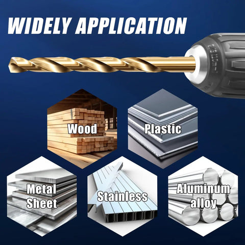 115 Piece Jobber Drill Bit Set Built With M35 High Speed Steel And 5 Percent Cobalt, 135 Degree Point, for various applications.