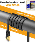 Cat8 Ethernet Cable 30 Ft Ultra Fast Shielded Flat Internet Cable Weatherproof SFTP UV Resistant wrapped around a pipe demonstrating flexibility