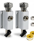 Three Quarter Inch Compressed Air Line Outlet Kit Featuring Two Anodized Aluminum Manifold Blocks Two Brass Valves Two MNPT Straight Fittings And Four NPT Plugs For Shop Or Garage Use Rated Up To Two Hundred PSI