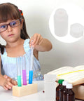 A child working with lab equipment beside a 25Ml PTFE Reagent Bottle Empty Plastic Laboratory Bottle Set With Caps For Powder And Liquid Storage.