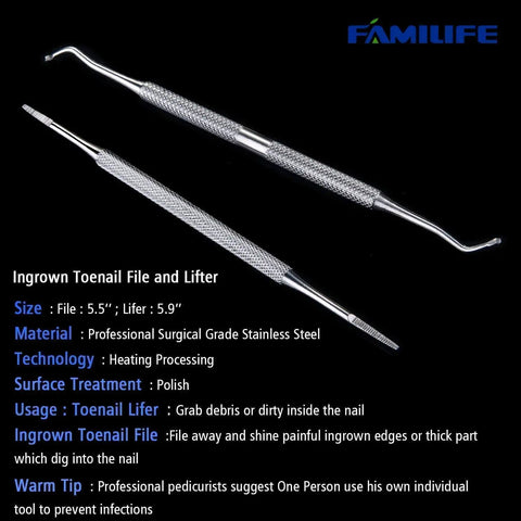 Ingrown Toenail File And Lifter Set Double Sided Stainless Steel Pedicure Tool, 5.5” file and 5.9” lifter, with case