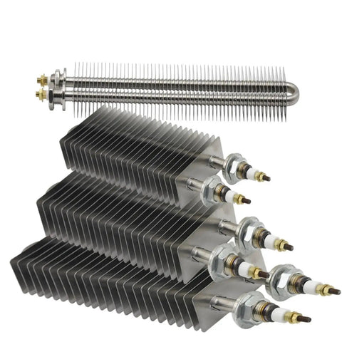Heavy Duty 1500W Finned Heating Element 230V Square 40X80Mm Stainless Steel Hot Air Heater visualizing finned design and mounting details.