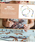 Woman arranging beads for jewelry using Pentagram Glass Spacer Beads And Bracelet Making Kit With Earring Crafting Tools.