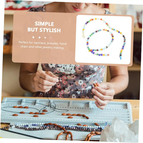 Woman arranging beads for jewelry using Pentagram Glass Spacer Beads And Bracelet Making Kit With Earring Crafting Tools.